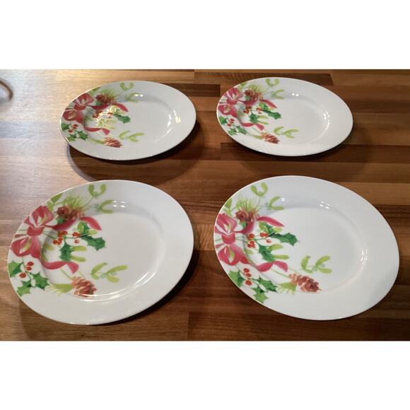 Paula Deen Dinnerware Christmas Wreath 8” Salad Dessert Plate Set Lot Of 4 - Picture 5 of 9